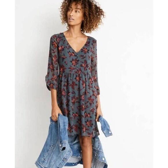 ❌MADEWELL Moonblossom Ruffle-Sleeve Dress in Winter Orchid size 4 - Picture 1 of 11